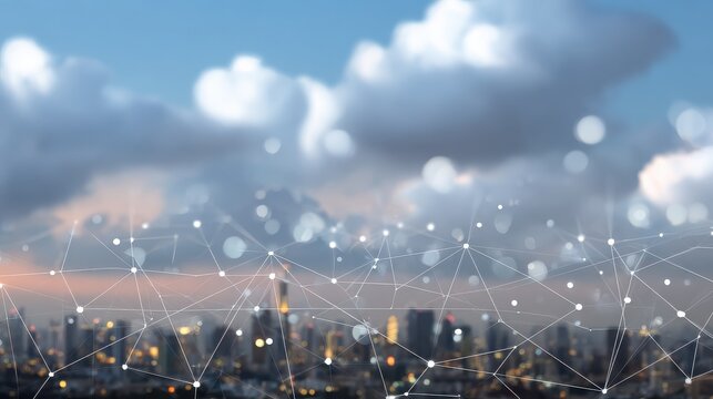 social network background against cityscape on cloud no logos no brands ar 169