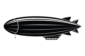 Fototapeta premium Stylized Black Silhouette Illustration of a Vintage Airship with Gondola and Tail Fins