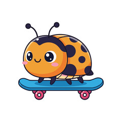 Obraz premium A cheerful cartoon ladybug skateboarding on a vibrant blue skateboard in a playful setting