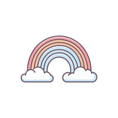 Fototapeta premium A colorful rainbow arching over fluffy clouds against a clear sky, symbolizing hope and joy
