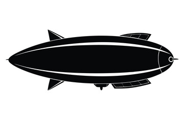 Black and White Silhouette Illustration of a Vintage Airship with Tail Fins and Gondola