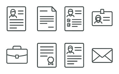 Gray professional icons: documents, profiles, briefcase, envelope