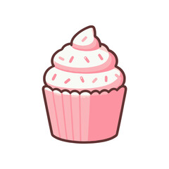 A delightful pink cupcake with creamy frosting and sprinkles, perfect for celebrations