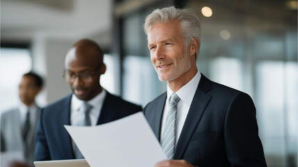 Judges and jurors consulting printed case files and digital evidence while discussing trial points, representing ethical judgment, professional analysis, structured evaluation, attentive courtroom