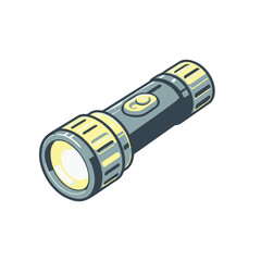 A detailed illustration of a modern flashlight with a bright beam, ideal for outdoor adventures