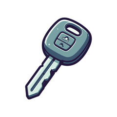 A detailed illustration of a modern car key, showcasing its design and features on a plain background