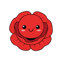 Cute cartoon character featuring a smiling red flower with a round face and rosy cheeks