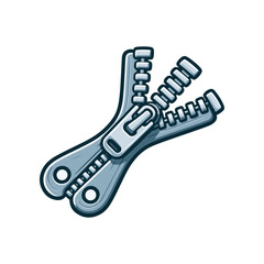 Obraz premium A detailed illustration of a silver zipper showcasing its teeth and pull tab against a white background