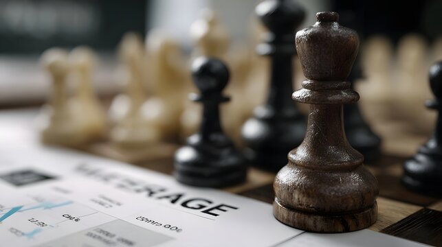Strategic chess pieces arranged on a chessboard overlapping financial documents