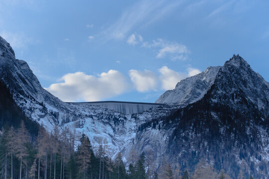 The impressive Albigna Dam, Bregaglia Valley, Switzerland