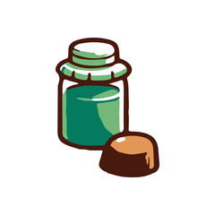 A green glass jar with a brown lid, placed on a white background, ideal for art projects