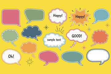 Vector art of colorful speech bubbles with various shapes and expressions, perfect for adding text and messages