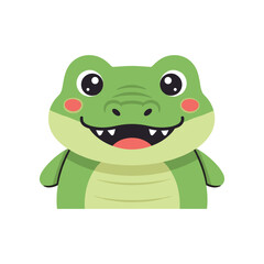 Cute cartoon crocodile character smiling with a friendly expression against a plain background