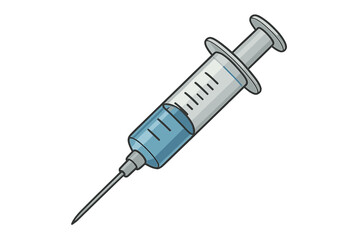 Medical syringe with needle and blue vaccine liquid. Vector icon for concepts of vaccination, immunization, and healthcare. Medicine drug dose for treatment in hospital or clinic.
