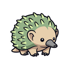 Cute cartoon echidna character with green spines, set against a simple white background