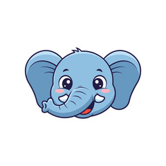 Cute cartoon elephant face with big ears and a joyful expression against a plain background