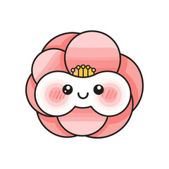 Cute cartoon flower character with a smiling face and crown, set against a simple background