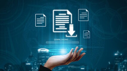 Visual representation of digital document downloading, showing file transfer, data access, and progress status for secure and efficient information retrieval Marrow