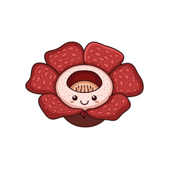 Cute cartoon flower with a smiling face, vibrant red petals, set against a simple white background