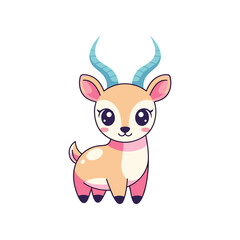 Obraz premium Cute cartoon goat character with blue horns, standing on a white background, ideal for children's illustrations