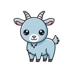 Cute cartoon goat standing cheerfully, with a playful expression and simple background