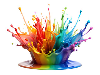 Colorful paint splash exploding from a bowl, isolated on transparent background
