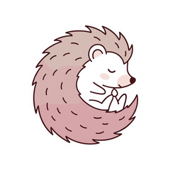 Cute cartoon hedgehog curled up peacefully in a cozy, minimalist design, perfect for children's decor