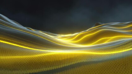 Glowing yellow wave fabric flowing light ribbon textured grid surface dynamic abstract energy scene golden light wave pattern - Powered by Adobe