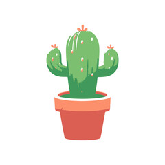 A vibrant green cactus in a terracotta pot, set against a minimalist white background (1)