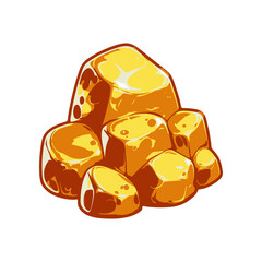 A vibrant illustration of a pile of shiny gold nuggets against a clean white background