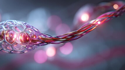 Glowing woven fiber optic cable close up hexagonal semiconducting sheath mesh with intertwined colorful glowing wires and soft - Powered by Adobe