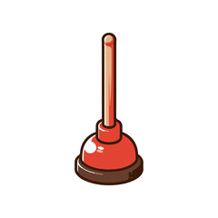 A vibrant red plunger with a wooden handle, isolated on a white background, ideal for plumbing themes