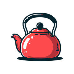 A vibrant red kettle with a black handle, sitting on a clean surface, ideal for kitchen decor