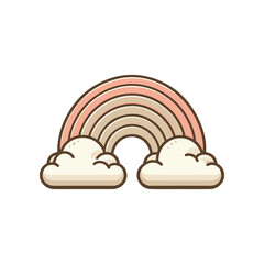 A whimsical illustration of a pastel rainbow arching over fluffy clouds, symbolizing joy