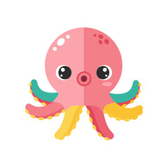 Obraz premium Cute cartoon octopus with vibrant colors and expressive eyes, set against a simple background