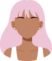 Stylish pink haired woman fashion portrait minimalist illustration vector