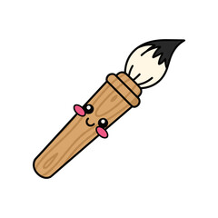 Cute cartoon paintbrush character with a smiling face, colorful bristles, and a plain background