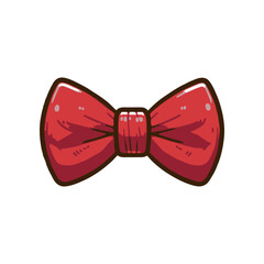 Bright red bow tie with glossy finish, suitable for formal attire, against a white background