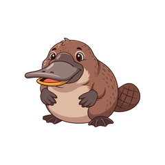 Cute cartoon platypus character smiling happily, set against a simple white background