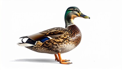 Obraz premium Beautiful Mallard Duck Standing Gracefully on a Pristine White Background.