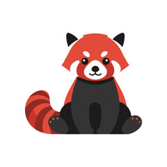 Cute cartoon red panda sitting happily, surrounded by a simple white background