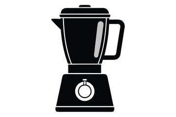 Black and White Icon of a Blender with Lid, Handle, and Control Knob