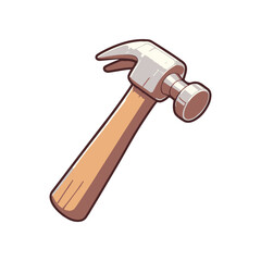 Cartoon illustration of a hammer with a wooden handle, against a plain background, suitable for DIY projects