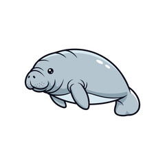 Cartoon illustration of a manatee swimming gracefully in a serene underwater environment