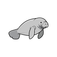 Cartoon illustration of a manatee swimming gracefully in clear water, showcasing its playful nature