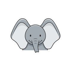 Cartoon illustration of a smiling elephant head with large ears on a plain background
