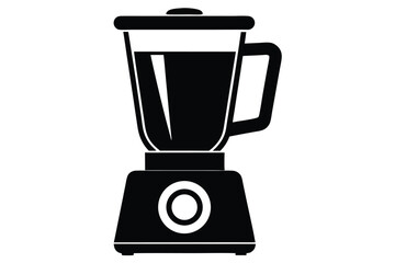 Black Silhouette Illustration Countertop Blender Appliance with Clear Jar, Lid, Handle and Central Button