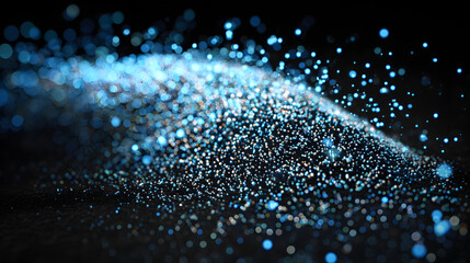 A stunning abstract image featuring a blurred wave of shimmering blue particles creating a mystical atmosphere.