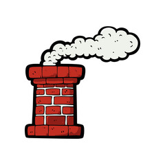 Cartoon-style red brick chimney with white smoke billowing, set against a plain background
