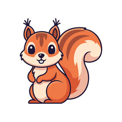 Cute cartoon squirrel with a bushy tail, smiling and posing against a simple white background